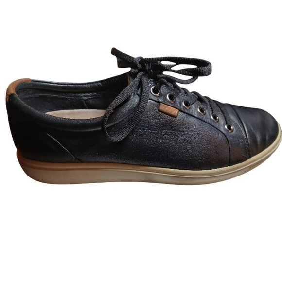 ECCO Soft Black Leather Sneakers Size EU39/US 8 EUC - Picture 8 of 16